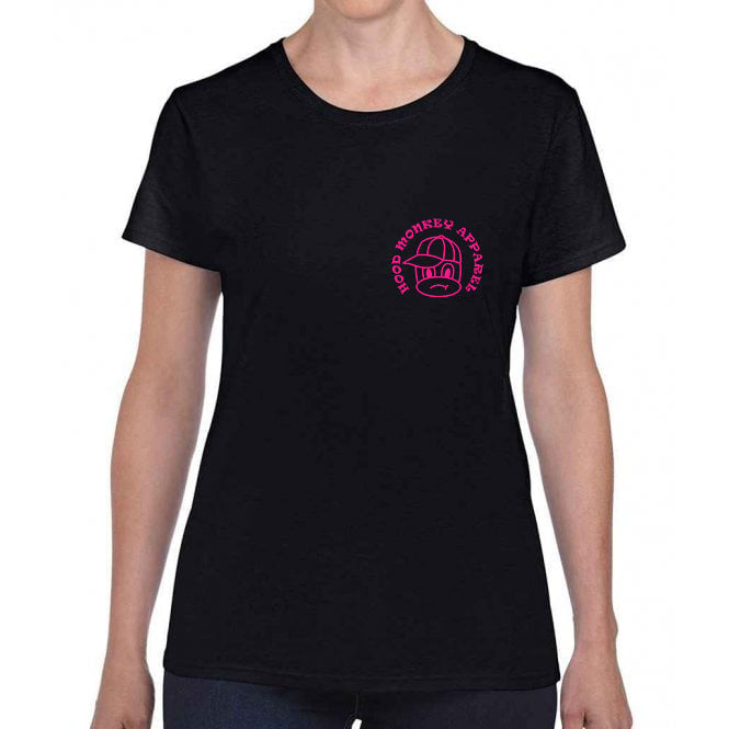 Women's Black Hood Monkey Apparel t-shirt (round logo)