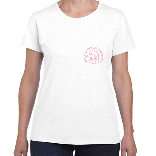 Women's White Hood Monkey Apparel t-shirt (round logo)